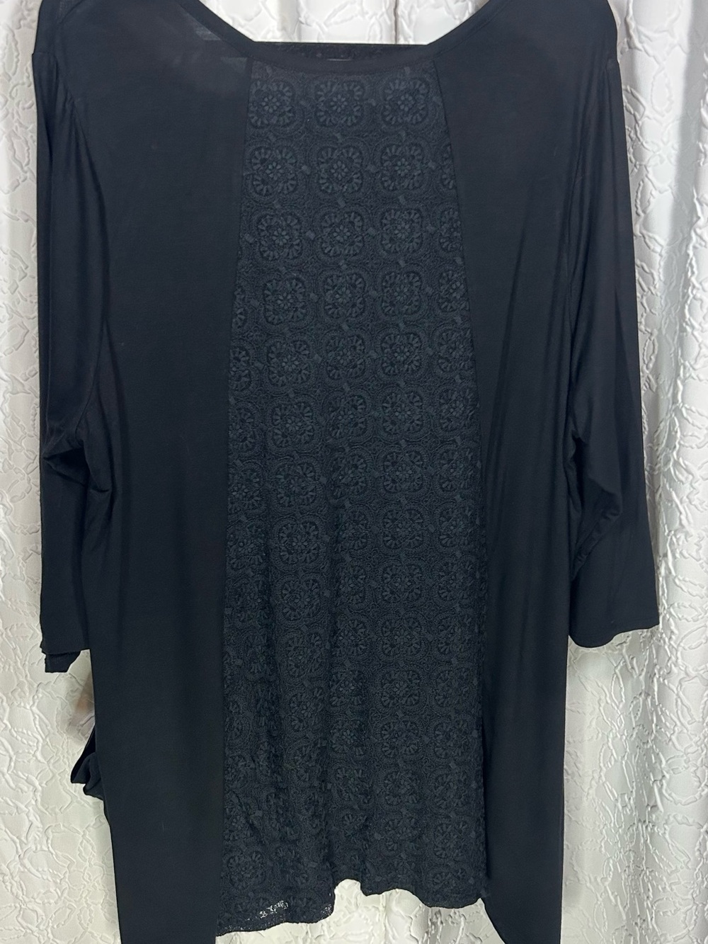 LOGO by Lori Goldstein Black Lace Front Tunic Top assymetric hem tunic 3x - Picture 4 of 5